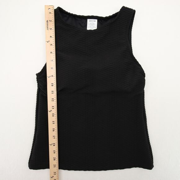 Lands End Tankini Top Black Crinkle Scoop Neck Swimwear Built In Bra Size 4 - Picture 4 of 8